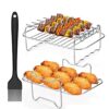 2 Pcs Air Fryer Rack for Ninja Dual Zone, Air Fryer Accessories, Stainless Steel Grill Rack with Skewers, Oil Brush Compatible with Ninja AF300UK