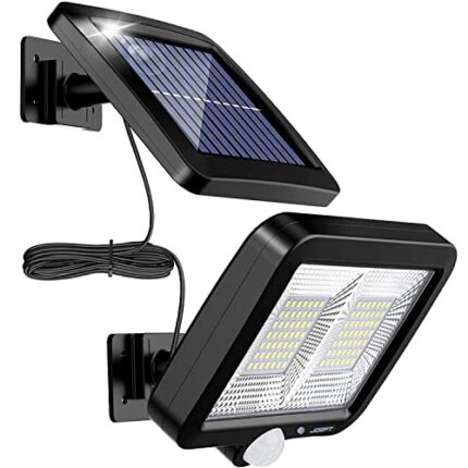Jorft Solar Lights Outdoor, 98 LED Solar Powered Security Lihts, 3 Lighting Modes, Dimmable Motion Sensor Waterproof Wall Lamp with 16.5ft Cable