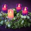 Aku Tonpa Christmas Products 3 Purple and 1 Pink Battery Operated Flameless Advent Candles with Remote Control and Timer, 2.15"x6"