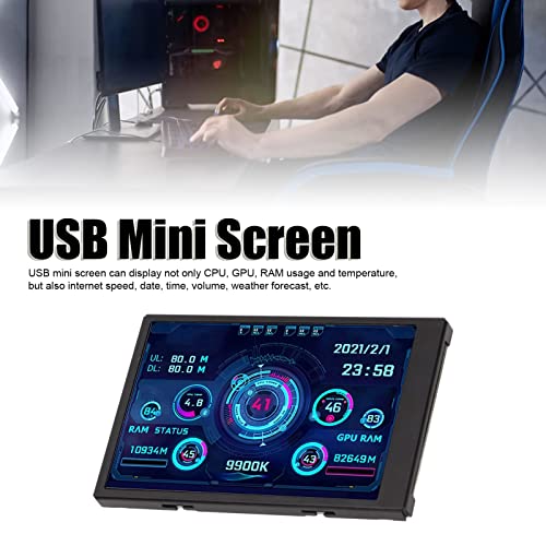 Bewinner 3.5 Inch IPS USB Mini Screen, CPU RAM HDD Data Temperature Display with Multiple Themes, 360 Degree Rotation Type C Sub Screen for Compu