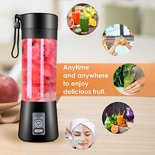 Portable Blender, Mini Mixer with Six Blades and USB Charging, 380Ml Traveling Fruit Veggie Juicer Cup, Personal Blender Suitable for Baby Food,