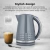 Tower T10075GRY Solitaire Kettle with 360° Swivel Base Cord Storage 1.5L 3KW Grey and Chrome Accents