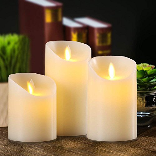 LED Candles,Flameless Candles 4" 5" 6" Real Wax Battery Candle Pillars, 10 Key Remote Control with 24 Hour Timer Function(Ivory,3 * 1)