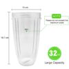 32oz Juicer Cups Compatible with NutriBullet 600W/ 900W Blender, Clear Mugs Replacement Parts Accessories, Cup for Nutri Bullet 600 Series and 90