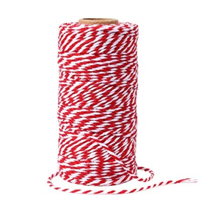 AUERVO 100M Christmas Candy Craft String, Red and White String Cotton Wrapping Twine, 2MM Durable Bakers Twine For DIY Crafts and Handmade Arts