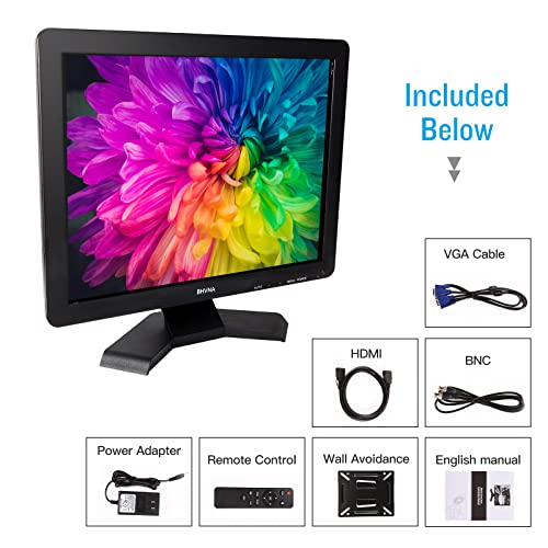 BHVNA 15 inch Multifunction LED Monitor Small TV with HDMI AV BNC VGA USB Input Support Surveillance Camera Display CCTV PC Monitor 1024x768 Buil