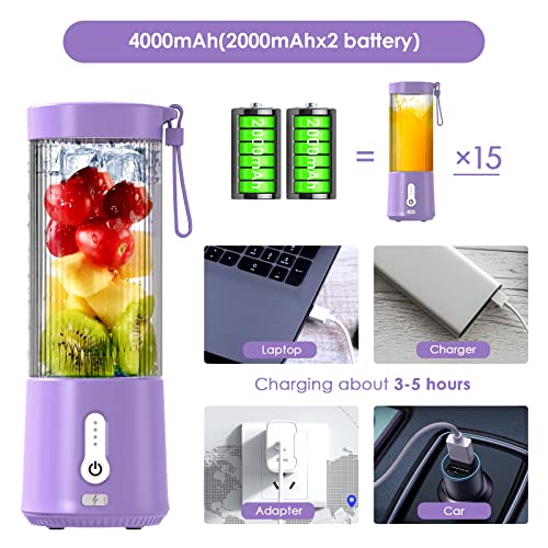 Portable Blender for Shakes and Smoothie HUIJUTCHEN USB Rechargeable Large Capacity Blender Bottles with 6 High-speed Blades and Brush Personal M