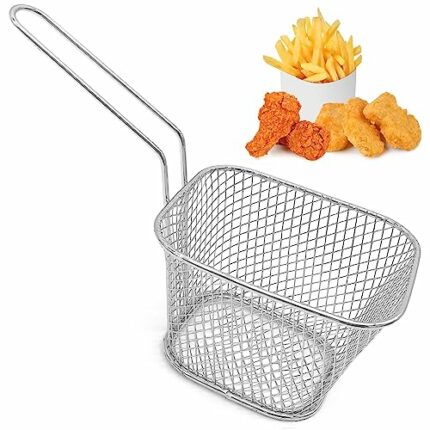 5 Pcs Chip Serving Frying Baskets, Mini Chip Baskets with Handle Stainless Steel Chip Serving Basket Square Food Presentation Basket for Chips, O