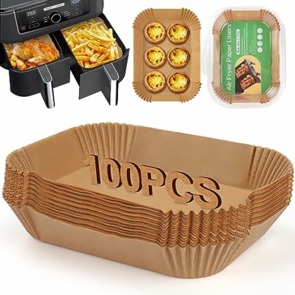 VFMFM Air Fryer Liners, 100PCS Disposable Parchment Paper Liners for Ninja Dual Air Fryer AF300UK AF400UK, Air Fryer Accessories for Ninja, Salte