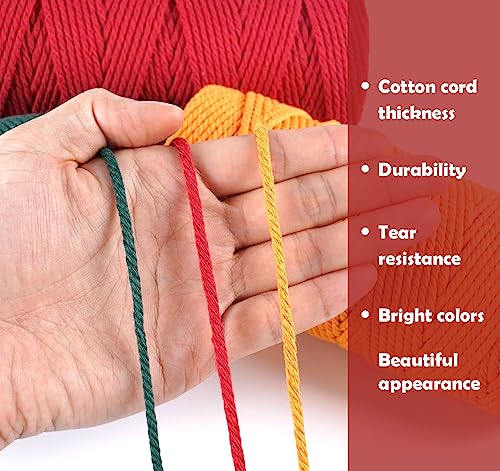 ilauke Macrame Cord 3mm x 100m, 3 Roll Garden Twine, Garden String Twine for Crafts, Natural Cotton Rope for Wall Hanging, Plant Hangers, 4-ply (
