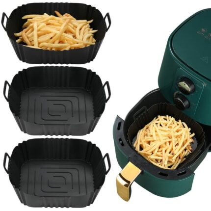 3PCS Silicone Air Fryer Liner 7.7Inch Air Fryer Silicone Basket Pot Reusable Non-Stick Waterproof Airfryer Baking Mould Food Grade Air Fryer Sili