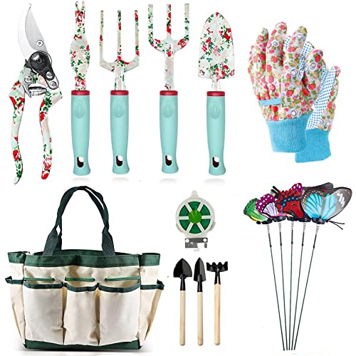 Gardening Tools Set,12 Piece Floral Garden Hand Tool Gift Kits Gardening Gifts for Women & Men, with Pruning Shears & X-Large Handle Storage Tote