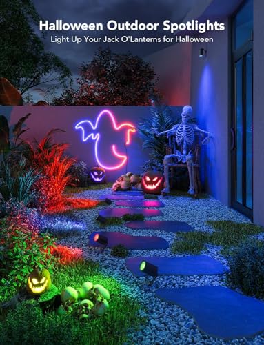 Govee Outdoor Spot Lights, Halloween Decoration, IP65 Waterproof Uplight Landscape Spotlights, Smart WiFi Garden Light Work with Alexa, RGBIC Col