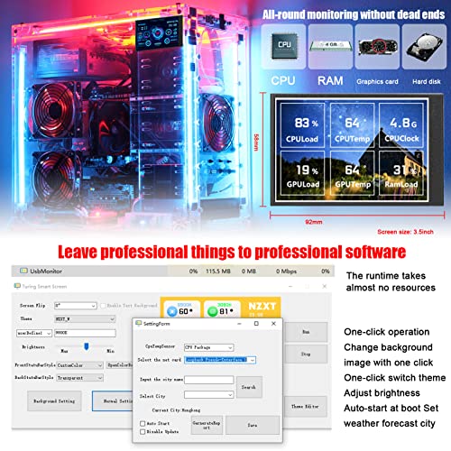 mingqian 3.5 Inch IPS LCD Monitor Display Computers Monitor CPU GPU Monitoring Sub-Screen Support Wins Linux System