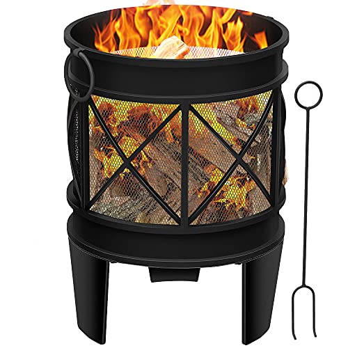Amagabeli 58cm Outdoor Fire Pit for Garden Fire Brazier Deep Large Capacity Fire Bowl with Spark Screen and Poker Extra Large Wood Burning Fire B