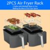 Aohcae Air Fryer Rack, 304 Stainless Air Fryer Shelf with 4 Skewers and Brush,Air Fryer Rack Compatible with Ninja Tower Dual AF300UK AF400UK Air