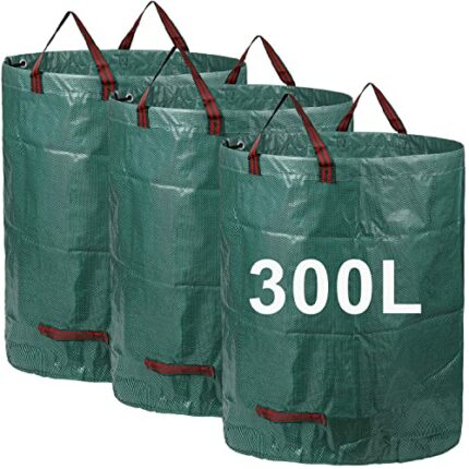AIXMEET 3 * 300L Garden Waste Bags (H84 cm, D67 cm), Large Garden Bag with Handles, Waterproof Rubbish Refuse Sacks Heavy Duty