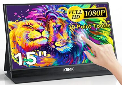 KUMK Portable Monitor Touchscreen, 15-inch 1920x1080 Full HD IPS 10-Point Capacitive Touchscreen, with Type-C & HDMI Portable Laptop Monitor, Dua