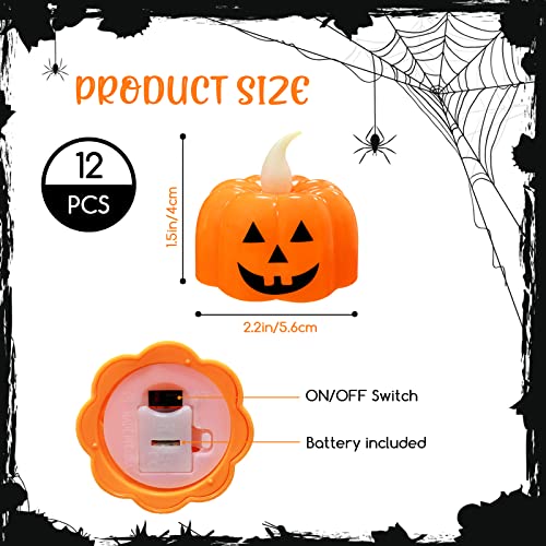 Jsdoin Halloween Pumpkin Tea Lights, 12pcs Halloween Flameless Candles, Orange LED Candel Light for Halloween Party Decorations, Thanksgiving, Ba