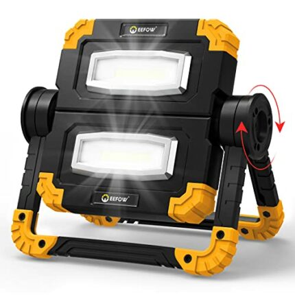 LED Rechargeable Work Light Portable - 2 COB 2000 Lumens Flood & Spot Lighting 360° Rotation USB Cordless Folding Lamp Battery Security Floodligh