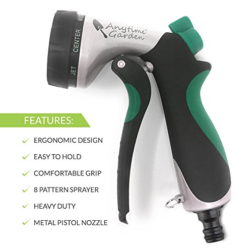 NO Leak Garden Hose Nozzle Spray Gun Heavy Duty, Metal Water Sprayer for Powerful Watering and Misting - 8 Pattern Spraying for Cleaning, Car Was