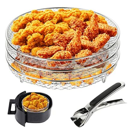 Air Fryer Rack Round for Ninja, 3 Layer Stackable Air Fryer Accessories, Stainless Steel Multi-Layer Dehydrator Rack, Airfryer Basket Tray Fit fo