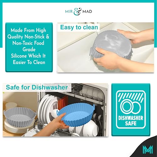 MIR & MAD® 2PCS Air Fryer Silicone Liner & 2 Cupcake Liners | 8 Inch Round Food Safe Non Stick Reusable Silicone Air Fryer Liner | Air Fryer Acce