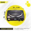 1500W Single Hot Plate - Black Ring Stove Hob - Portable & with Adjustable Thermostat - Cast Iron Heating Plate - Best for Cooking - Zuvo