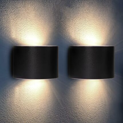 Proxinova Solar Up and Down Wall Lights Pack of 2, Wireless Garden Wall Lights, Waterproof Steel Solar Fence Light, Modern Design Light Easy Fit