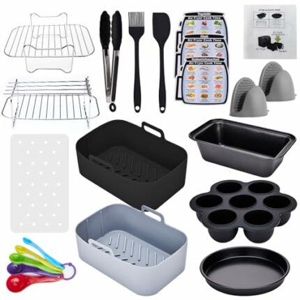 Air Fryer Accessories Set 22pcs for Ninja AF300UK AF400UK, 7.6L-9.5L Dual Zone Air Fryer Accessories, Silicone Air Fryer Liner, Air Fryer Racks,