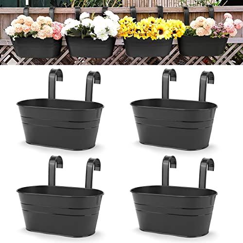 OGIMA 10pcs Hanging Flower Pots, Metal Iron Wall Planter Indoor/Outdoor for Railing Fence Balcony Garden Home Decoration with Detachable Hooks