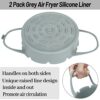 2Pcs Grey Air Fryer Silicone Liner 7.1" Round Air Fryer Liners Reusable Air Fryer Pot Food Tray Heat Resistant Kitchen Oven Pan with Handle Air F
