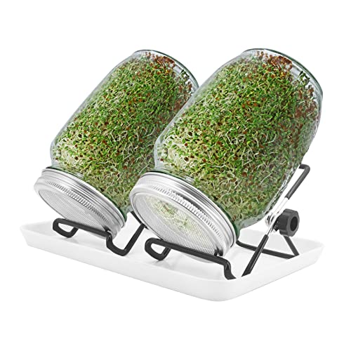 MoYouno Sprouting Jar Kit, 2Pcs Seed Sprouter Kit, Indoor Seed Sprouter,Sprout Growing Kit-with Tray,Stand, Sprout Lids,Wide Mouth Quart Mason Ja