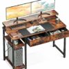 ODK Computer Desk with Drawers, Office Desk with Storage & Shelves, Work Writing Desk with Monitor Stand Shelf, Rustic Brown Home Office Desks fo