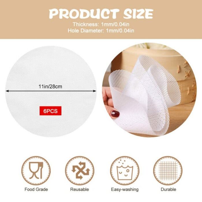 WENRERO 6 PCS Silicone Dehydrator Sheets Non Stick Food Fruit Dehydrator Mats Trays Silicone Steamer Liner Reusable Steamer Mesh Mat Round Dumpli