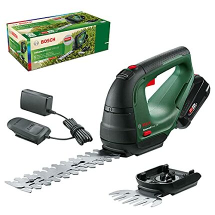 Bosch Home and Garden 0600857070 Bosch Cordless AdvancedShear 18V-10 (1 2.0 Ah, 18 Volt System, cuts up to 85 m² per Battery Charge, with Shrub a