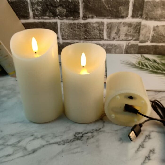 Autbye Flameless Candles Electric with Rechargeable Battery (2019 Advanced Edition) Extra Bright Ivory 3 Pack 4" 5" 6" Dripless Real Wax Pillars