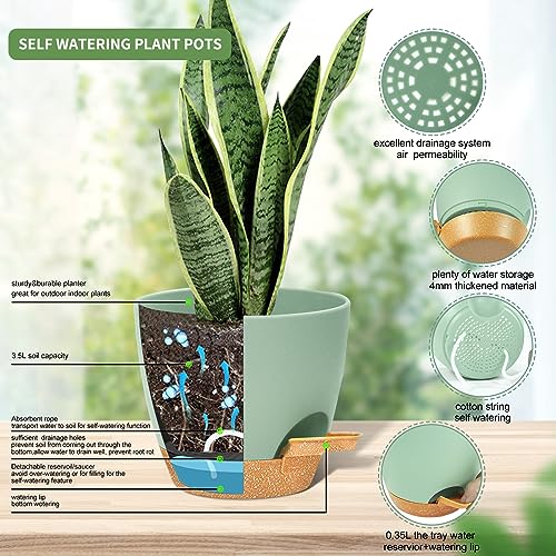 NIUXUAN 20CM Plant Pots, 4PCS Plastic Plant Pots, Self Watering Planters with Drainage Holes and Deep Reservior for Indoor Outdoor Plants, Small
