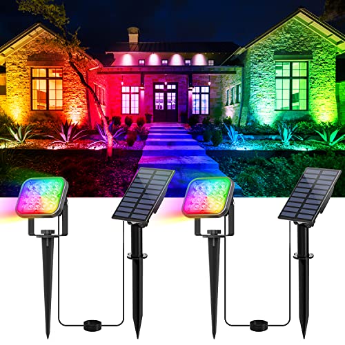 NATPOW Solar Garden Spotlight LED Solar Lights Outdoor, 2-in-1 Pathway Lights, IP65 Waterproof, Auto On/Off Outdoor Wall Lights, Landscape Spotli