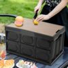 Alomejor 30L Foldable storage box,Multifunctional Car folding box Waterproof Storage Box with Wooden Panel for Outdoor(Black) Camping storage