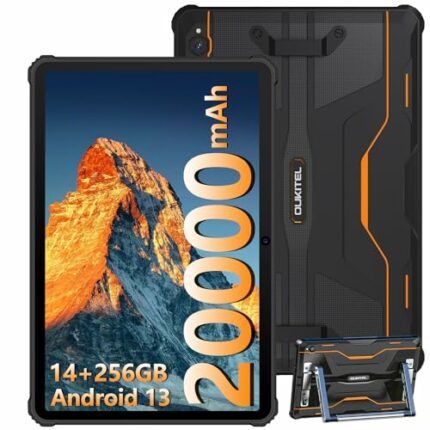 OUKITEL RT6 Rugged Tablet 20000mAh Battery 10.1 Inch 14GB+256GB Android Tablet Dual 4G LTE SIM IP68/IP69K Waterproof Tablet 16MP+16MP Camera GPS/