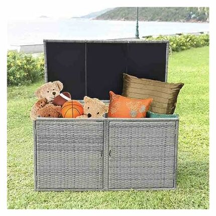 LUKEO Outdoor Wicker Storage Box Garden Storage Box Rattan Furniture Garden Deck Bin with Storage Box