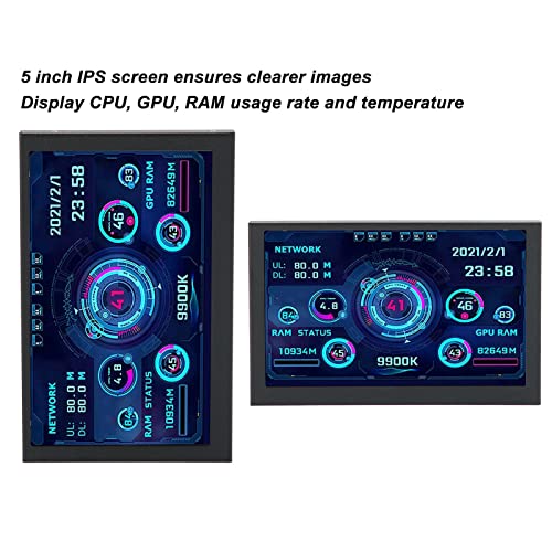 Bewinner 5 inch IPS USB Mini Screen AIDA64 PC CPU RAM HDD Data Monitor, PC Sensor Panel Display PC Temperature Display for PC ARGB Computer Case