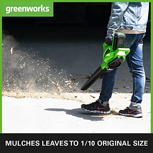 Greenworks GD40BVK2X Cordless Leaf Blow Vac with Brushless Motor, 280km/h, 9.63m³/min, 45L Mulching Bag , Two of 40V 2Ah Batteries & Charger, 3 Y