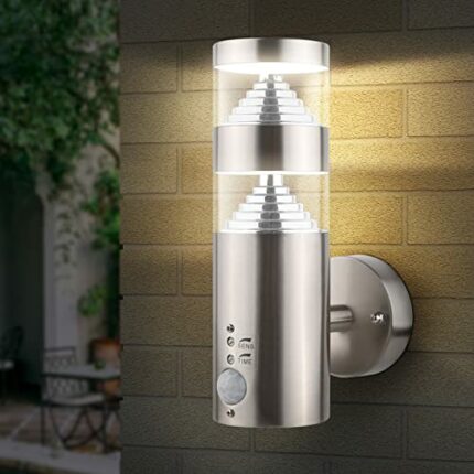 TJCoLUX LED Outdoor Wall Light with PIR Sensor, Stainless Steel Outside Wall Fixture for Garden, Patio, Fence, Porch, Hallway, IP44 Waterproof