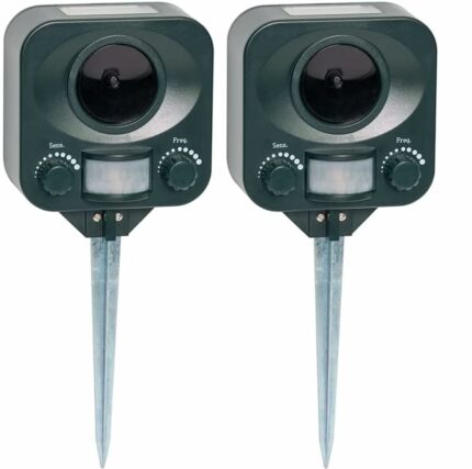 Pestbye® Twinpack Solar Waterproof Cat Repellent - Quick Fix Ultrasonic Repeller Cat Scarer with Ground Stake