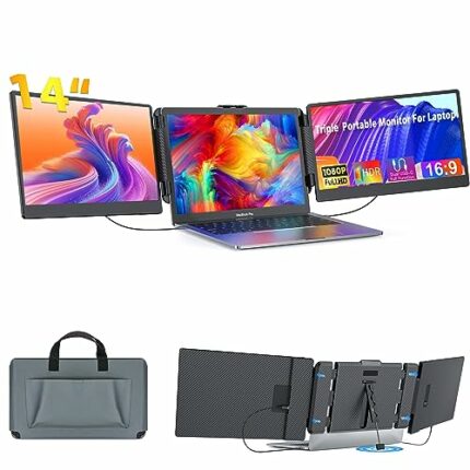 Kwumsy Triple Portable Monitor For Laptop-14"FHD 1080P Triple Dual Screen Monitor For Laptop, Plug&Play Compatible With Windows/Mac/Dex For 13''