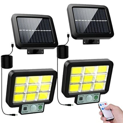 Solar Lights Outdoor Motion Sensor, Bright COB LED with Remote Control, Wired Security Flood Light with Adjustable 3 Modes, Waterproof Wall Light