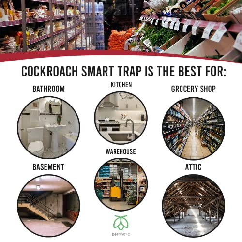 Pestmatic Smart Cockroach Trap x 15, Sticky Strong Glue Cockroach Trap with Food Bait, Roach Indoor Trap, Kraft Eco-Friendly & Natural Catcher fo