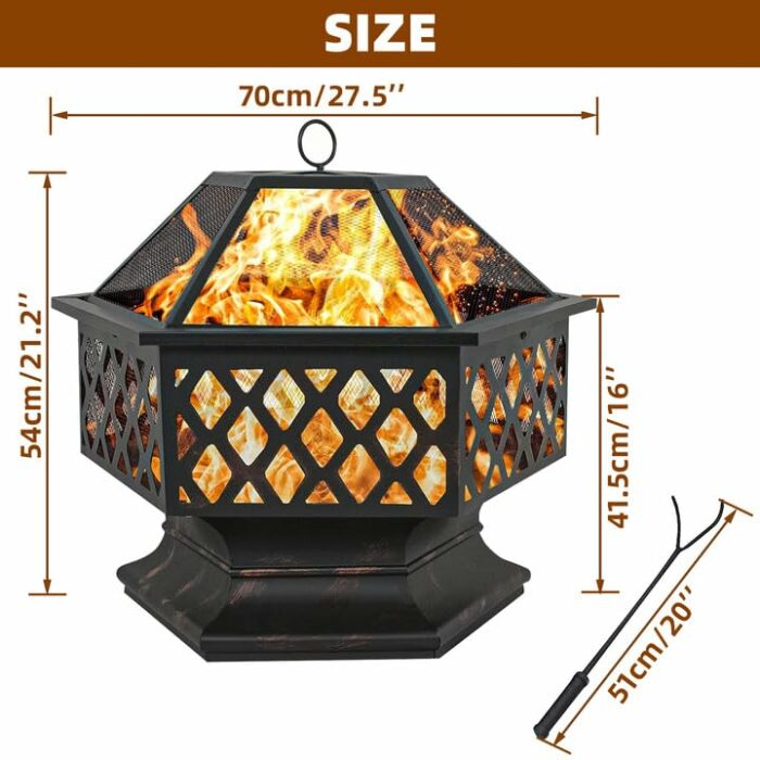 DAWOO 70cm Metal Outdoor Fire Pit - Large Bonfire Wood Burning Patio & Outdoor Fireplaces Backyard Firepit For Outside With Spark Screen And Roun
